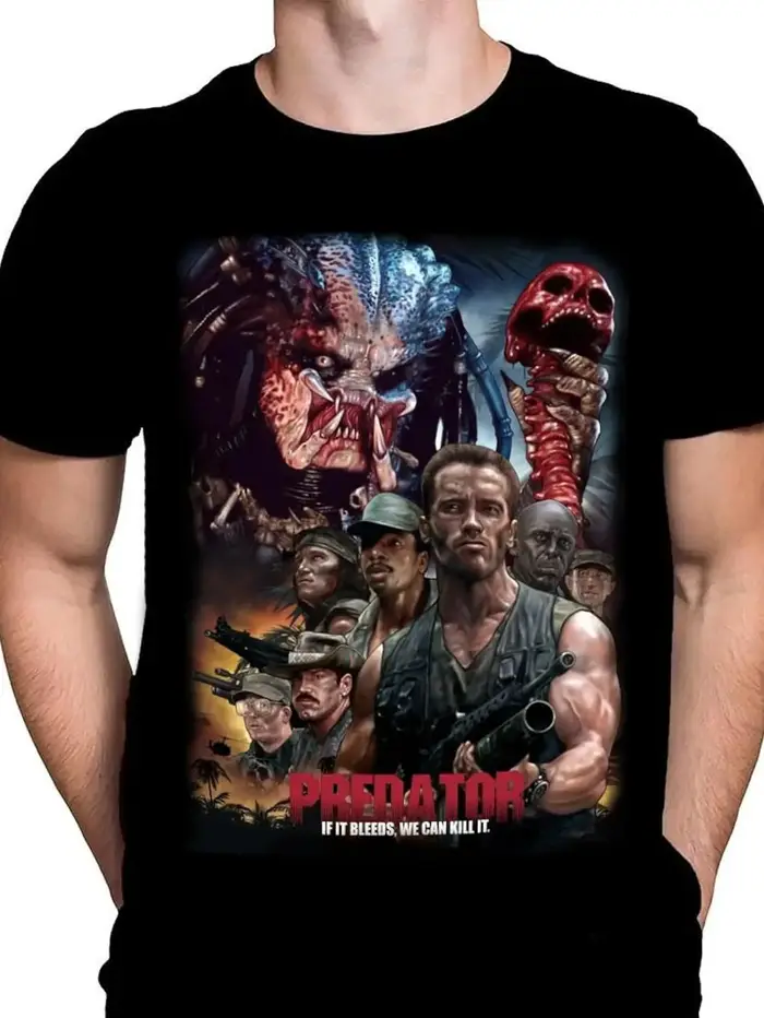 T-shirt à motif de film Predator pour hommes, chemise de film d'horreur gothique, en coton noir, ada