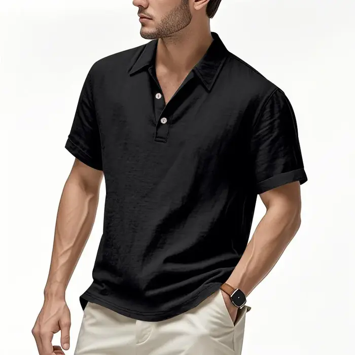 Chemise Polo Décontractée en Lin à Boutons pour Homme