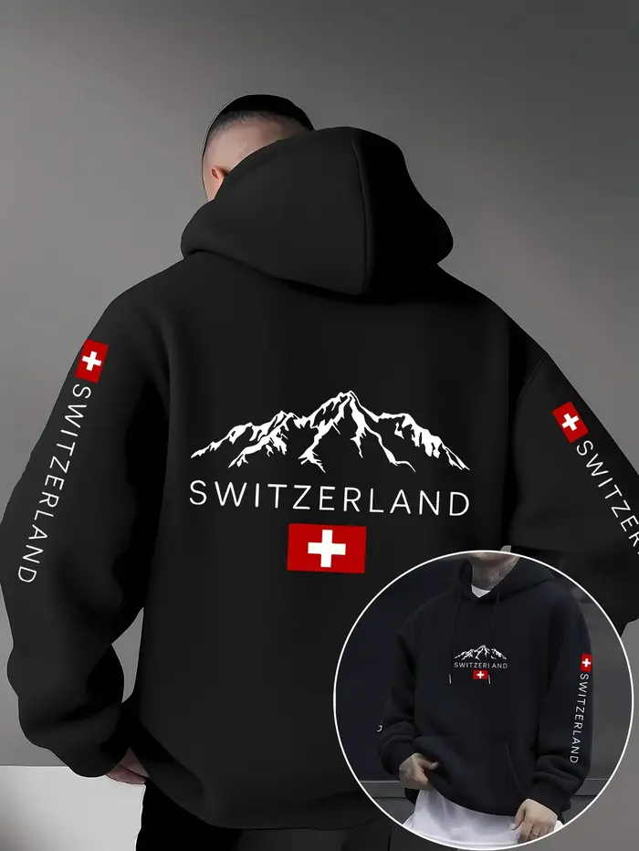 Sweat-shirt à capuche unisexe avec imprimé montagne Suisse
