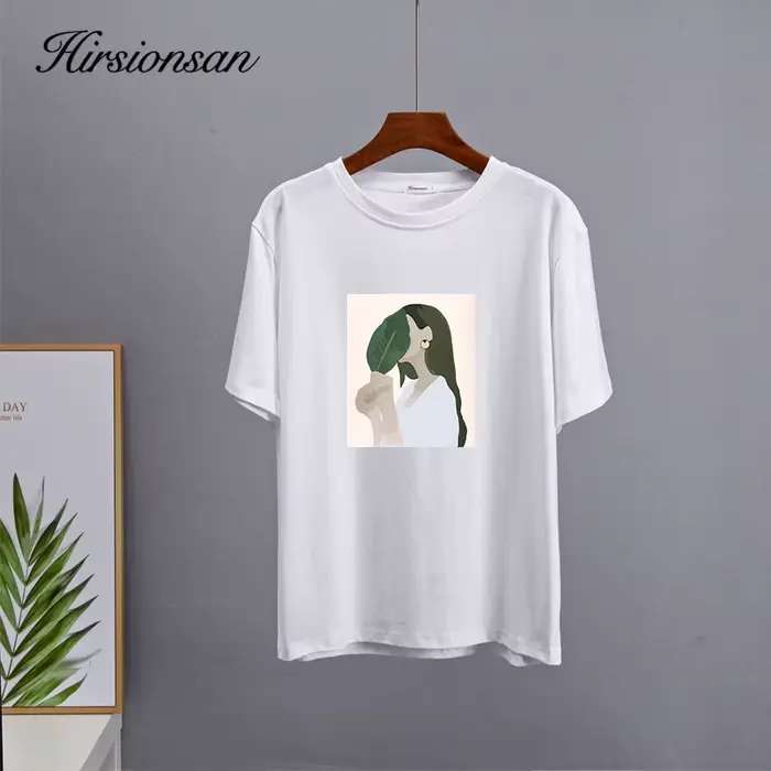 Hirsionsan – t-shirt imprimé pour femmes, 2023 coton, ample, décontracté, Chic, estival, 100%