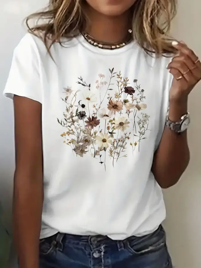 T-shirt à col rond pour femme, imprimé tendance, style Harajuku, manches courtes, décontracté, vêtem