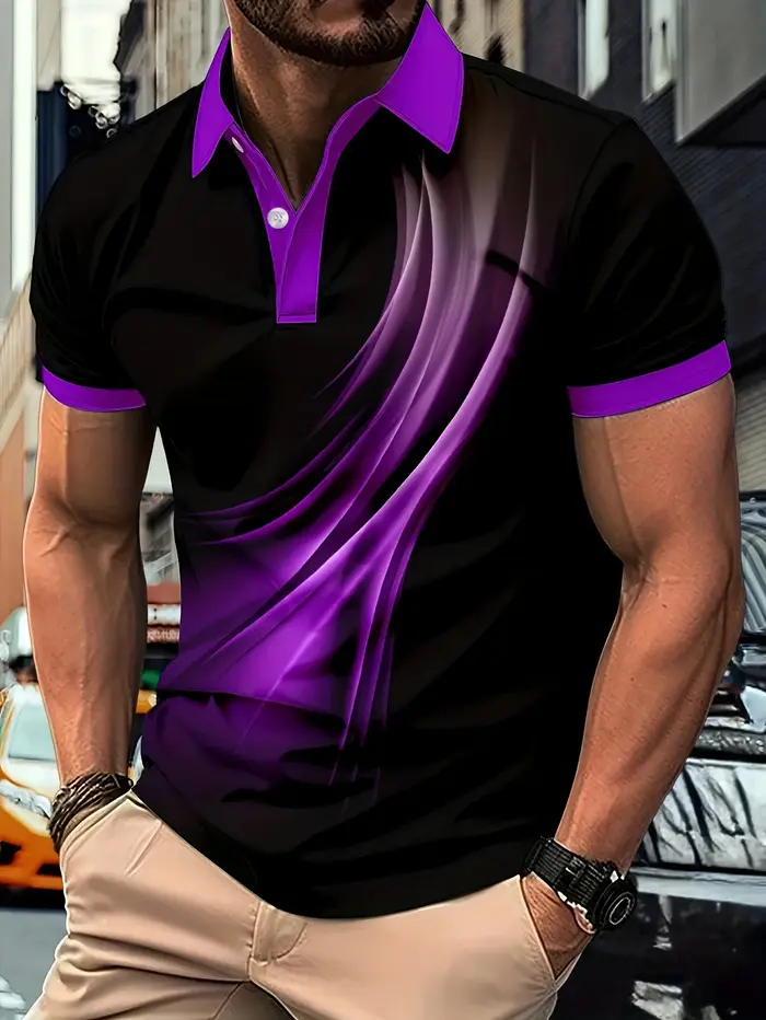 Polo décontracté et confortable à manches courtes pour hommes, ligne violette