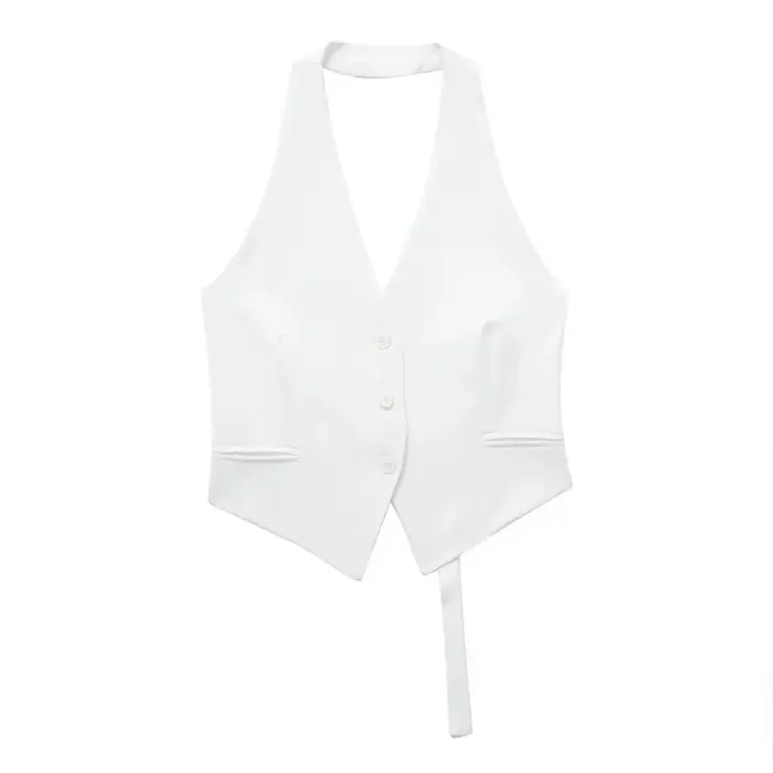 MUJER noir blanc gilet sans manches femmes épaules nues recadrée gilets pour femmes gilet licou gile