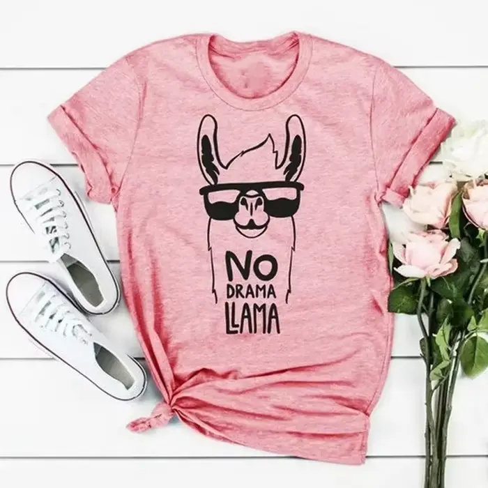 Pas de drame lama alpaga imprimé t-shirt femmes à manches courtes col rond t-shirt ample été femmes