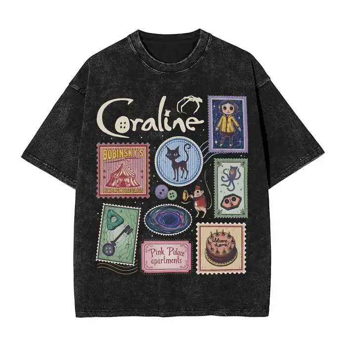 Coraline film Halloween T-Shirts pour hommes mode pur coton t-shirt col rond manches courtes T-Shirt