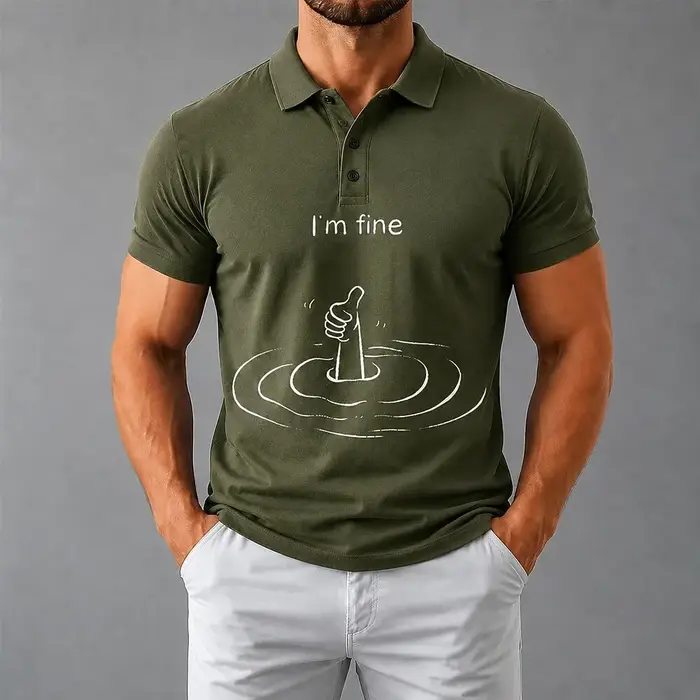 Polo pour homme avec imprimé drôle et sarcastique « I'm Fine »
