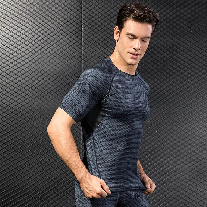 Chemises imprimées à Compression pour hommes, T-Shirt d'entraînement à manches courtes, hauts de course à séchage rapide, chemise d'entraînement athlétique