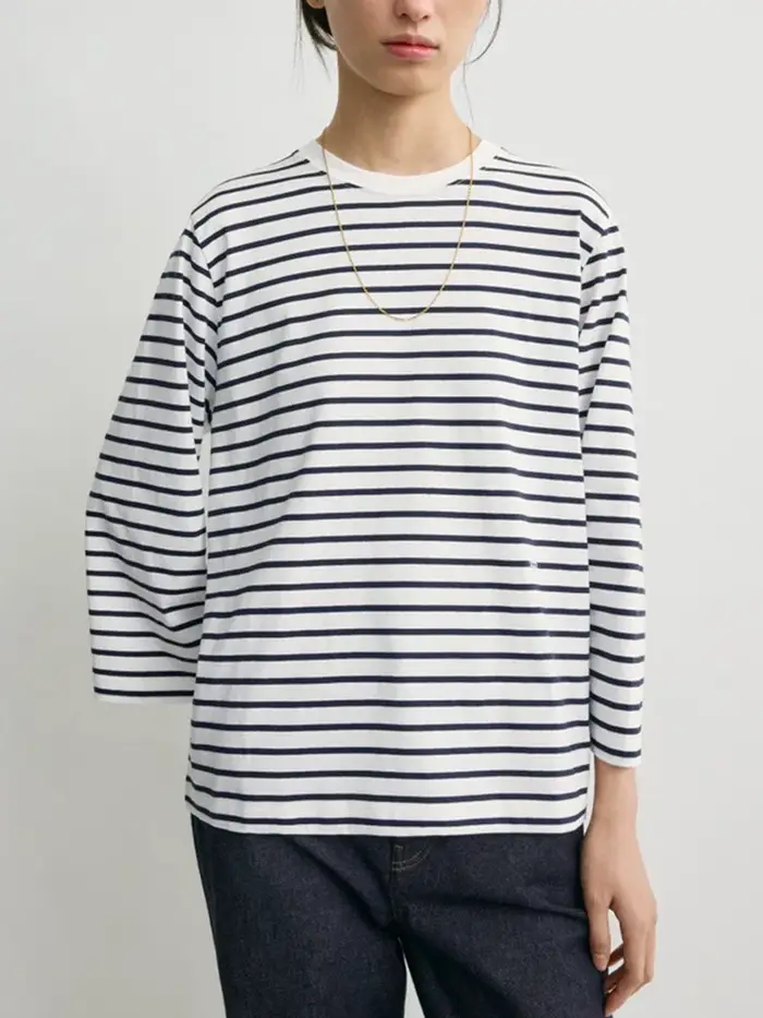 T-shirt brodé à manches trois-quarts pour femme