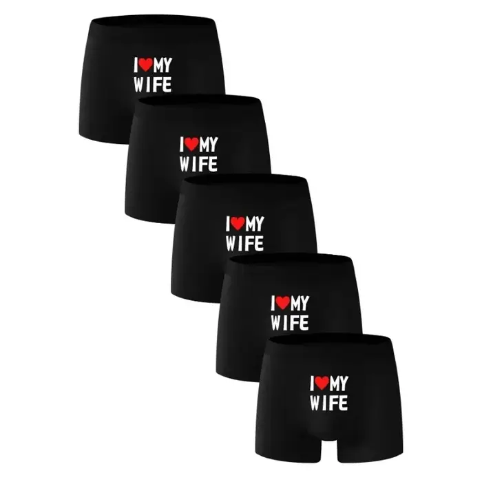 Sous-vêtements pour hommes, couleur noire, boîte à la mode, impression personnalisée, j'aime ma femme, sous-vêtement doux et respirant