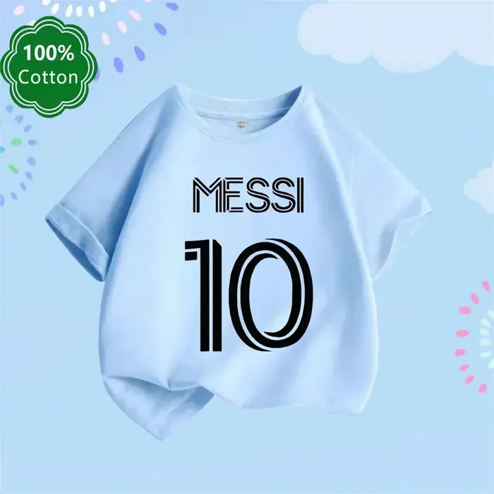 T-shirt en coton pour enfants de football imprimé simple Messi No. 10 haut de haute qualité, vêtemen