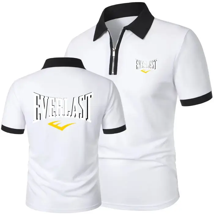 EVERLAST hommes polos course hauts d'entraînement t-shirt été respirant maille coton fermeture éclair revers