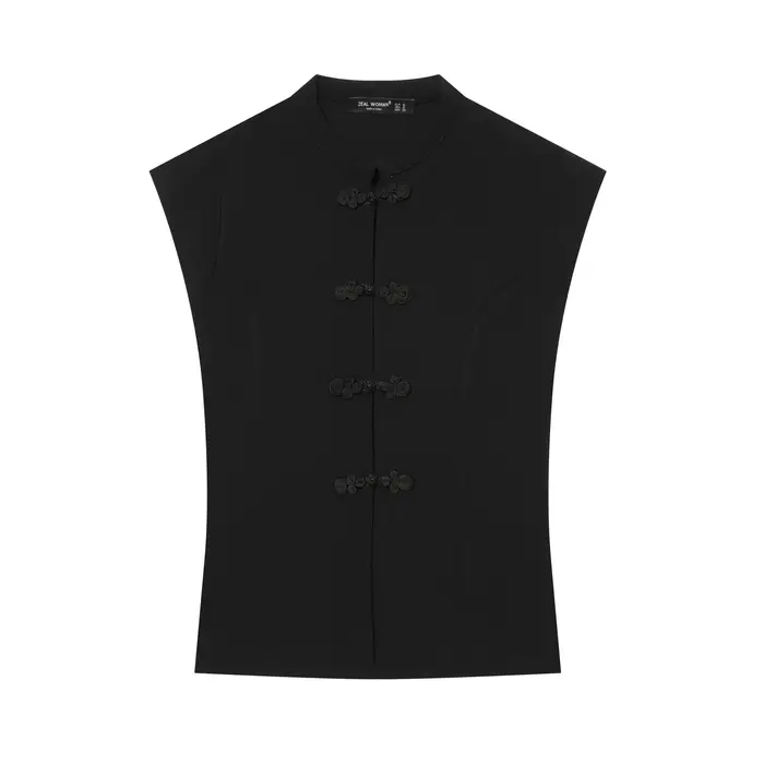 T-shirts noirs pour femmes, style chic chinois, sans manches, avec nœud en corde, élastiques, décont