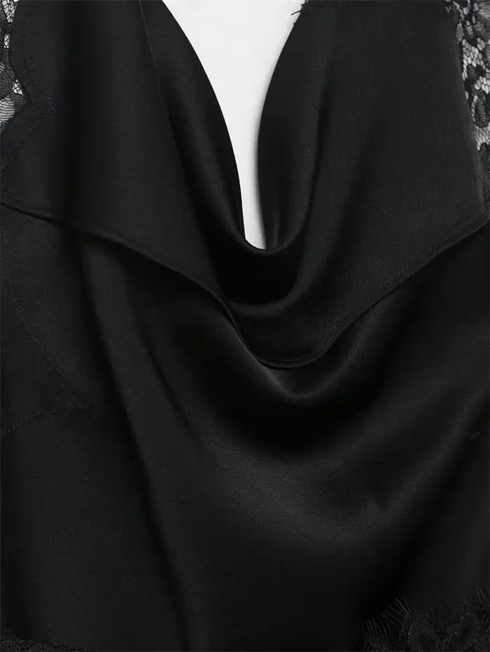 Satin dentelle noir asymétrique hauts femmes Sexy licou dos nu