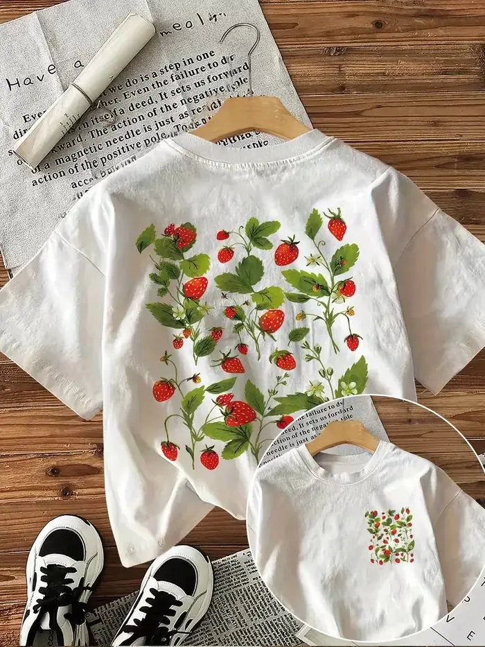 T-shirt à imprimé botanique fraise