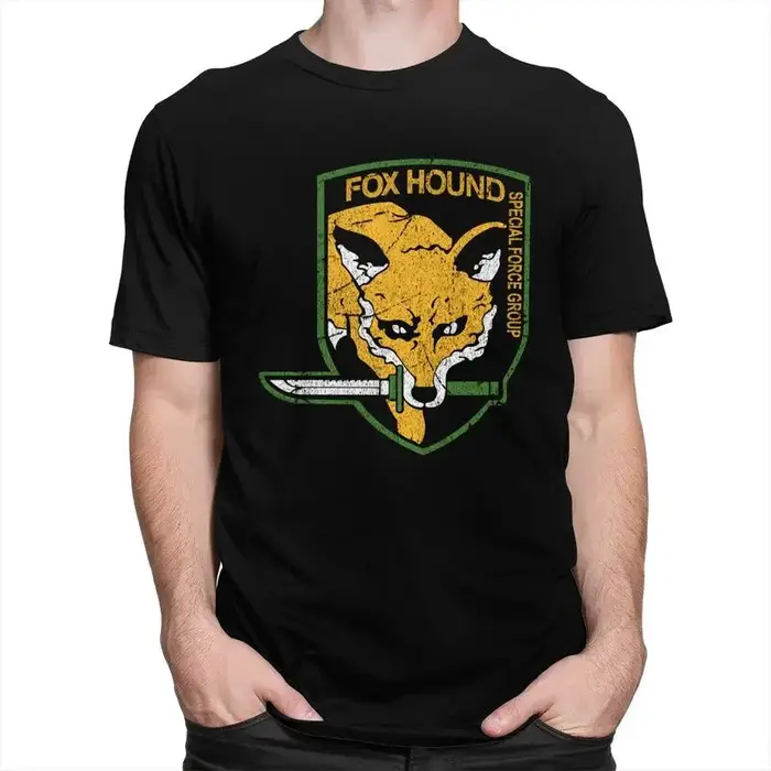 Personnalisé métal Gear solide renard chien T-shirt hommes manches courtes 100% coton
