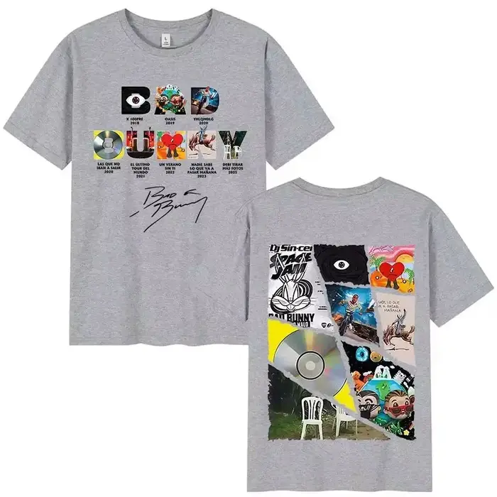 T-shirts Hip Pop Tops Rapper Bad Bunny Tour 2025 Album Merch Debi Tirar Mas Fotos DTMF Graphics T-shirt en coton imprimé unisexe