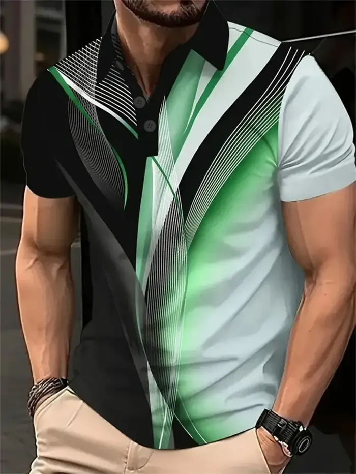 Mode ligne irrégulière motif polos pour hommes Simple tendance été 3D imprimé à manches courtes Polo décontracté surdimensionné t-shirts