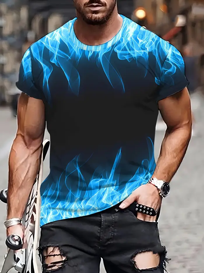 One Summer Essential-T-Shirt Imprimé Flamme Bleue 3D