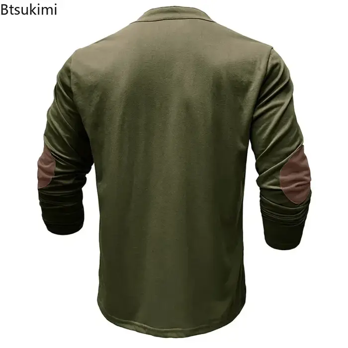 Nouveaux T-shirts Homme à Lacets Coupe Slim Col V Manches Longues Hauts de Sport Décontractés Uni Style Henley Mode Rétro Basiques