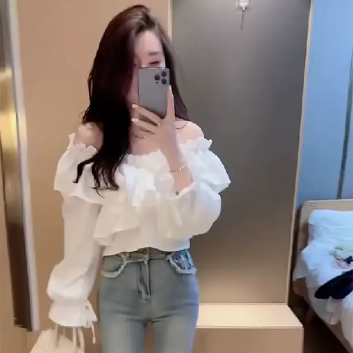 Chemise à volants pour femmes, nouveau Style, haut à manches évasées Unique