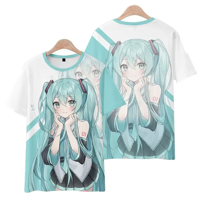 T-shirt à col rond avec impression de personnage d'anime Hatsune Miku, confortable et décontracté, n