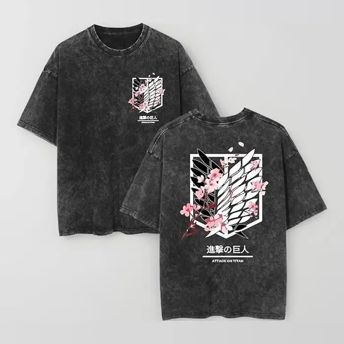 Nouveau T-shirt Oversize Vintage Lavé Homme et Femme 2026 – Motif L'Attaque des Titans – Streetwear Décontracté Y2K – Collection Été 2026