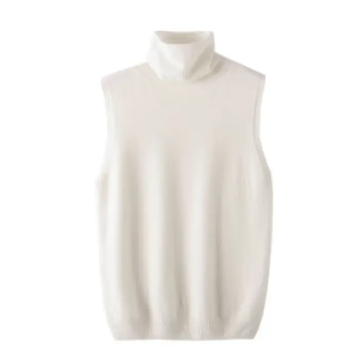Femmes laine mérinos sans manches pulls col roulé pull gilet