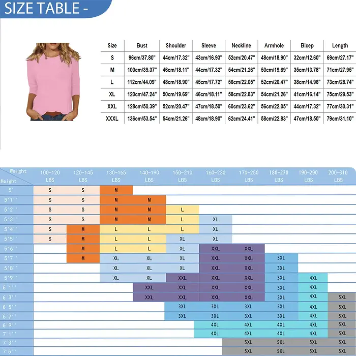 T-shirt Manches 3/4 Col Ras du Cou pour Femme
