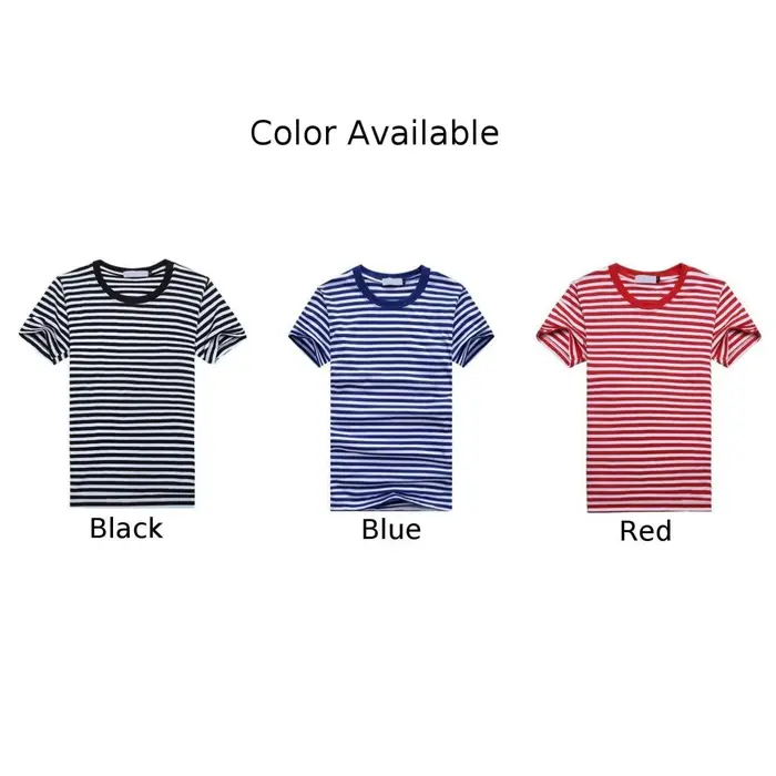 Hommes t-shirts chemise marine bleu et blanc rayé à manches courtes sport