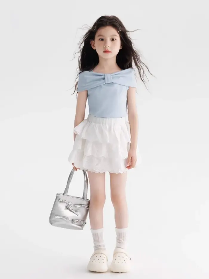 T-shirt bleu à épaules dénudées pour filles
