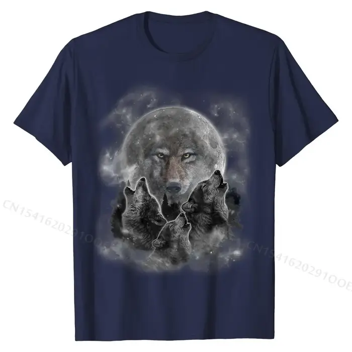 T-Shirt avec trois loups-garous pour homme, haut large en coton avec une Silhouette de loup pleine lune