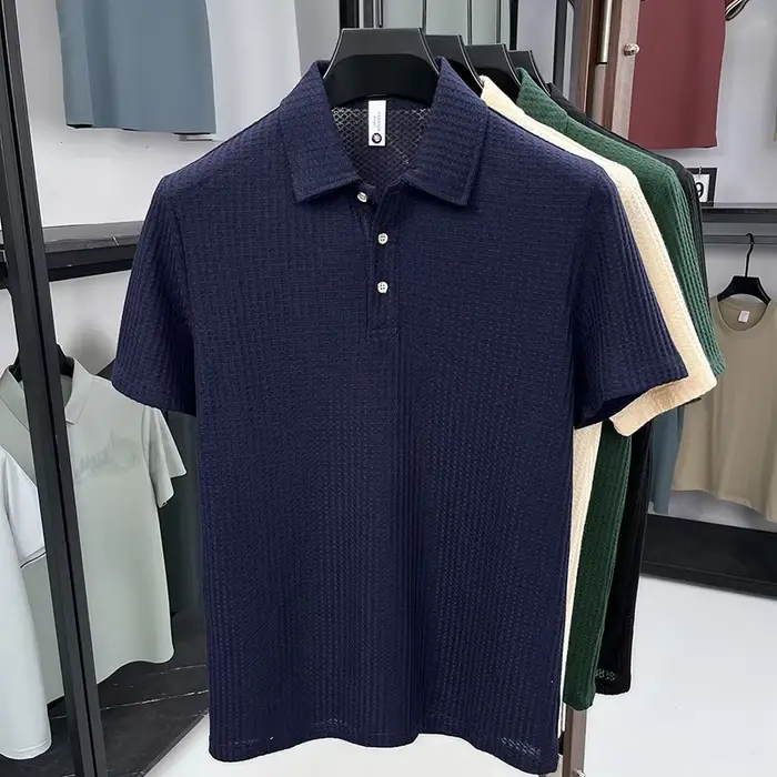 Polo homme à séchage rapide en tissu gaufré nid d'abeille