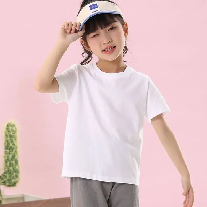 100% coton 180gsm tissu enfants garçon fille T-Shirt 2025 nouveau été femmes à manches courtes