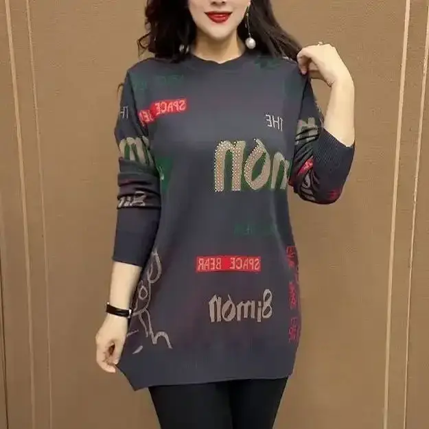 Pull tricoté mi-long pour femmes, hauts amples, à la mode, chemises amincissantes, automne et hiver