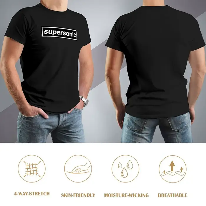 OASIS - SUPERSONIC (L'original et le meilleur) [bleu ciel] Tribute du groupe - T-shirt fabriqué aux années 90