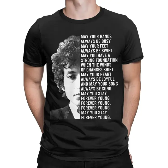 T-shirt pour hommes avec paroles de Bob Dylan Forever Young
