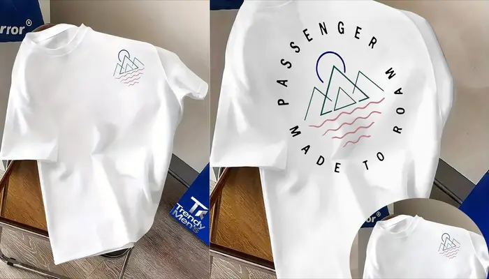 T-shirt bleu clair pour hommes – T-shirt graphique Mountain Wave avec design passager, chemise d'été