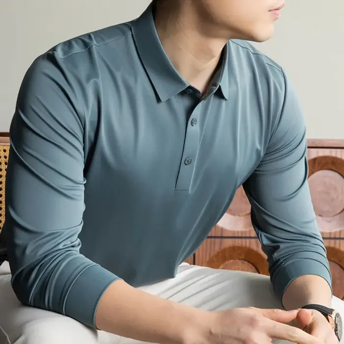 Nouvelle Tendance Polo en Soie de Mûrier pour Homme – Haut de Gamme Décontracté Chic à Manches Longues