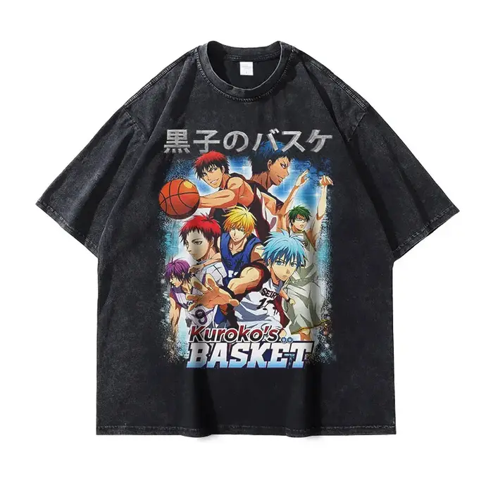 T-shirts Anime Kuroko's Basketball Oversize Vintage Délavé Kuroko Tetsuya T-shirt Streetwear Manga A
