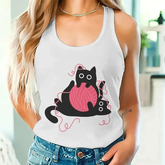 Débardeur graphique chat noir amusant pour femme