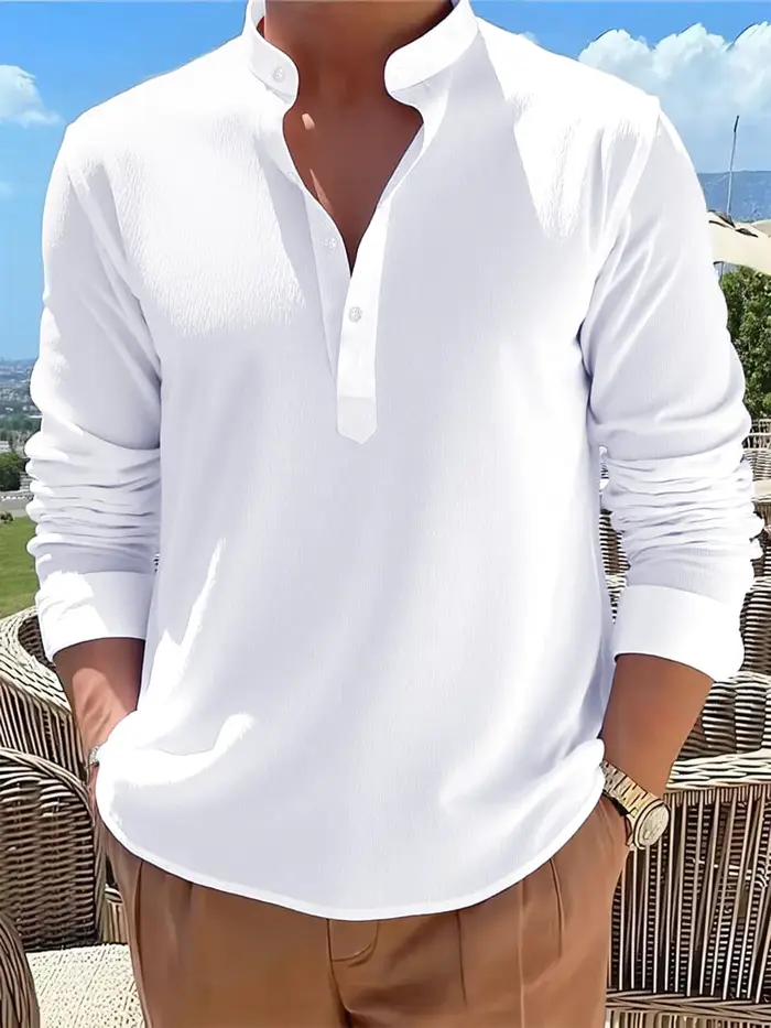Chemises à manches longues et col Henley pour hommes