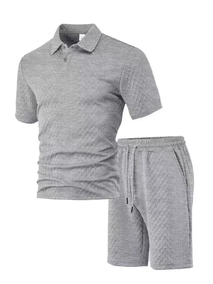 Nouvelle collection été 2025 : Ensemble décontracté pour homme – Polo à revers, chemise à manches courtes et short, texture jacquard