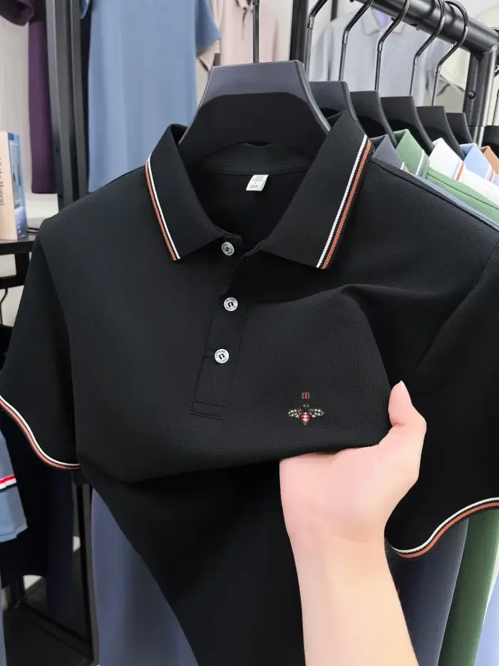 Mode abeille brodé manches courtes polo shirt hommes de luxe haute qualité marque été nouveau modèle
