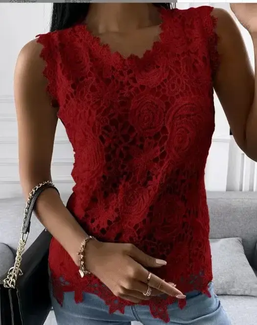 Dentelle t-shirt femmes élégant t-shirt décontracté femme vêtements été hauts à la mode t-shirt Vint