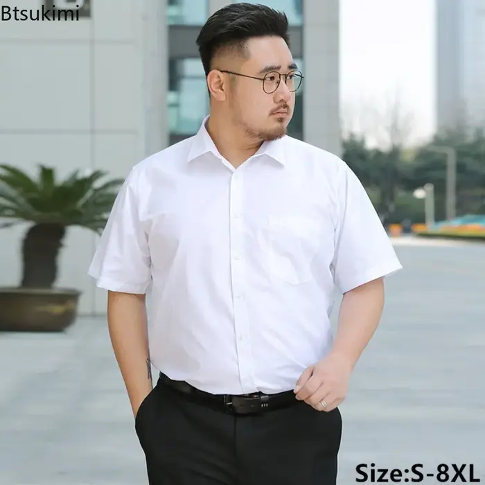 Oversized 7XL 8XL Summer New Men's Dress Shirts Fashion Classic Black White Short Sleeve Business Social Formal Clothing