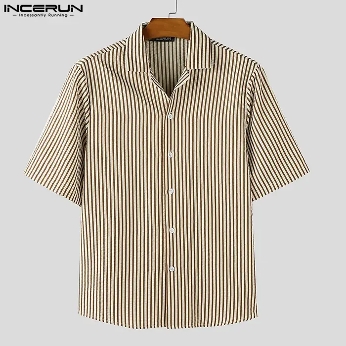 Chemise à rayures mode été hauts à manches courtes INCERUN hommes chemises décontracté Streetwear re