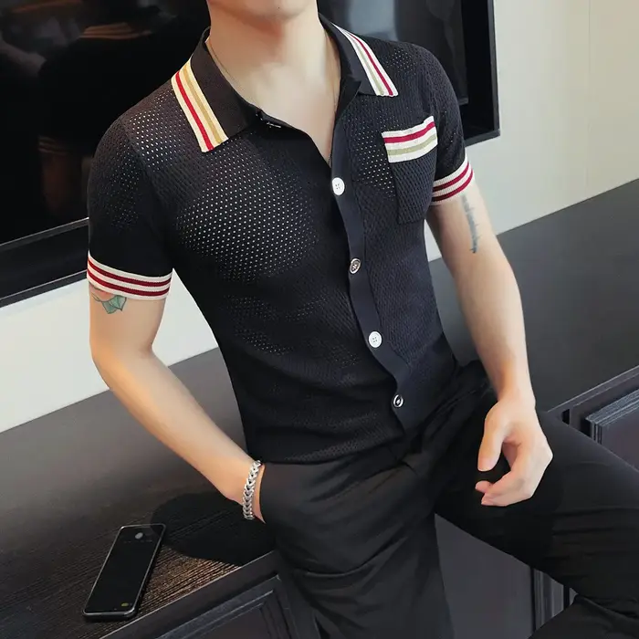 Polo en tricot pour homme à manches courtes