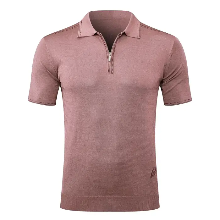 BILLIONAIRE BLSK CPRT polo soie hommes 2026 nouvelle couleur unie élastique à manches courtes mince extérieur fermeture éclair qualité grande taille M-5XL