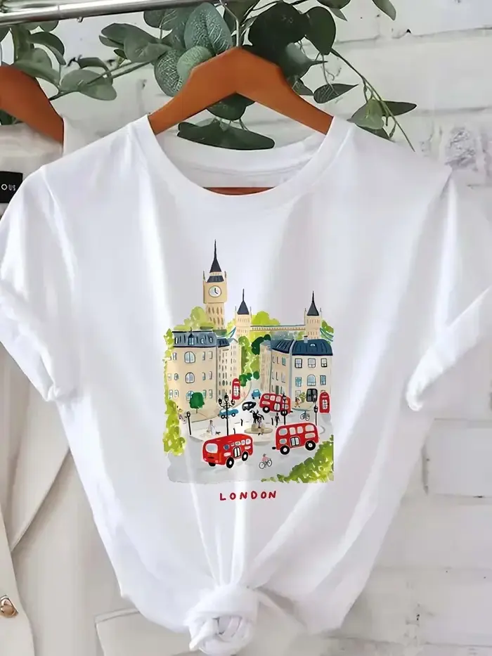 T-shirt pour femme avec motif des monuments britanniques (Big Ben