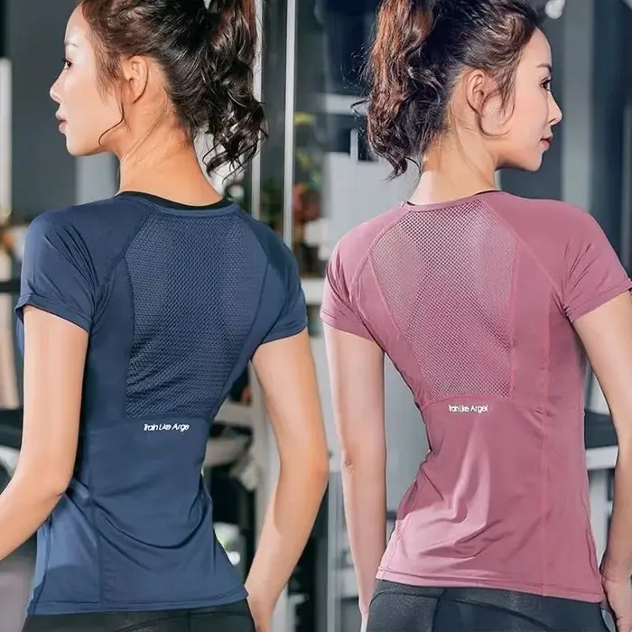 T-shirt de yoga pour femmes, vêtements de sport, haut de fitness, vêtements de course, grande taille